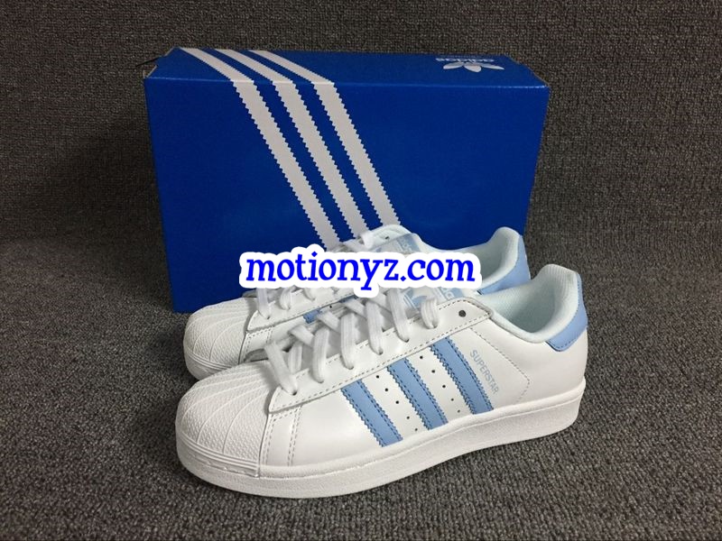 light blue stripe superstars